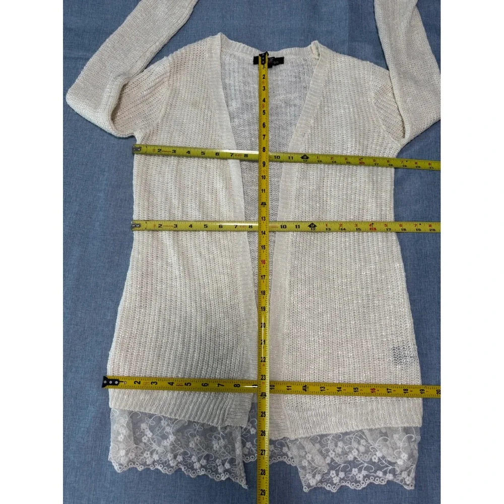 Sugar Rush Girls Ivory Open Front Cardigan Lace Trim Knit Sweater XL RN 69377